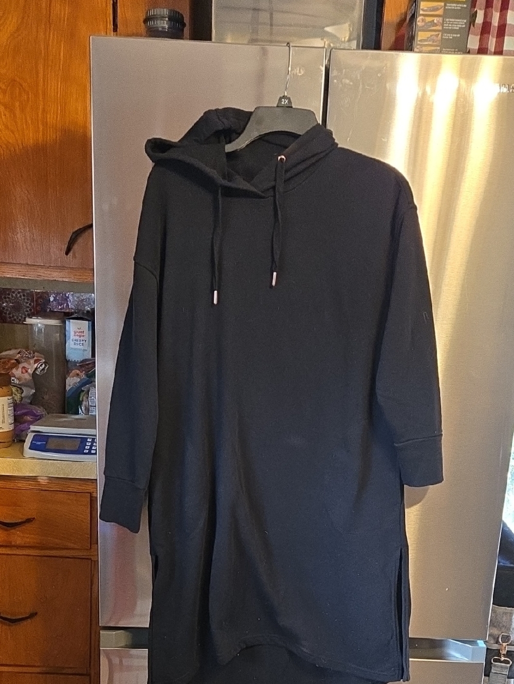 Black Hooded Longline Sweatshirt Dress